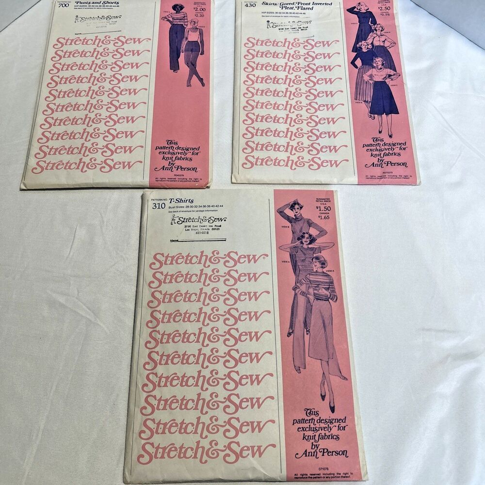 Vintage Stretch and Sew Pattern Lot Ann Person 1970s Knit T-Shirts Pants Uncut
